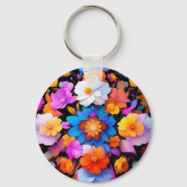 Multicolored Flowers Pattern-68577 Key Ring (Front)