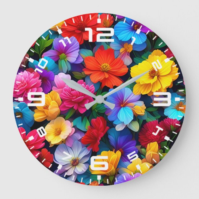 Multicolored Flowers Pattern-75647 Large Clock (Front)