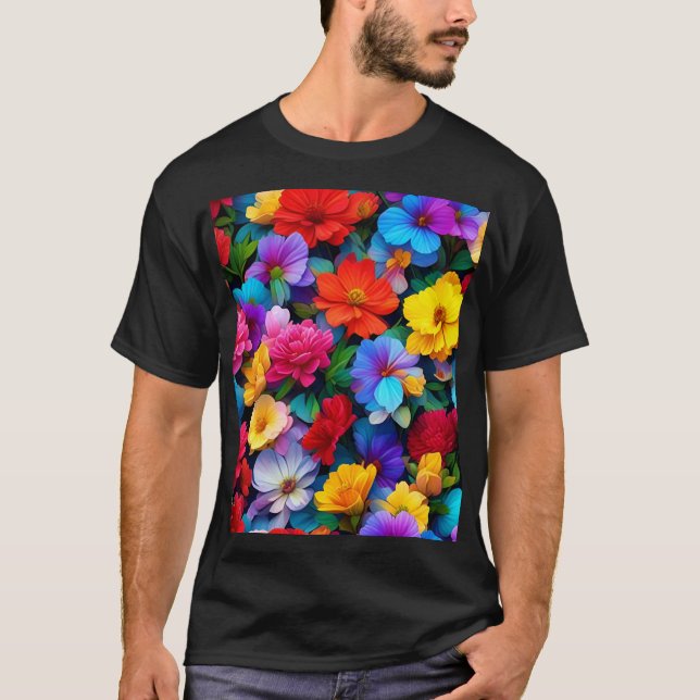 Multicolored Flowers Pattern-75647 T-Shirt (Front)
