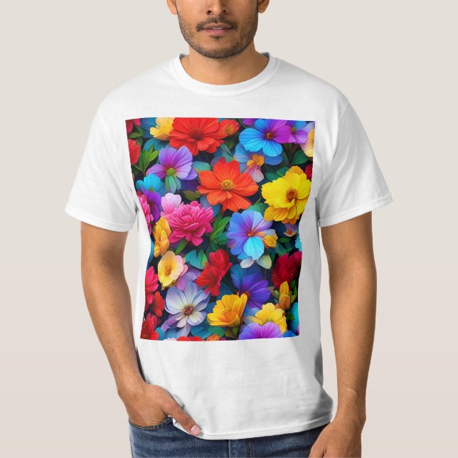 Multicolored Flowers Pattern-75647 T-Shirt (Front)