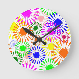Multicolored Flowers Round Clock