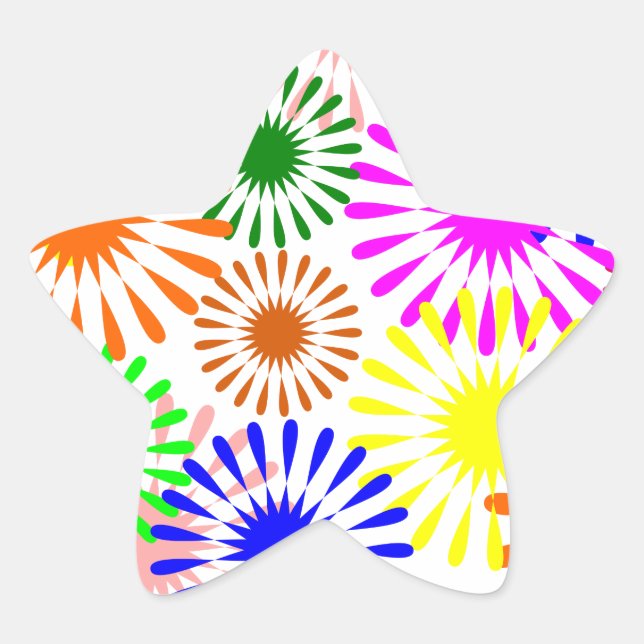 Multicolored Flowers Star Sticker (Front)