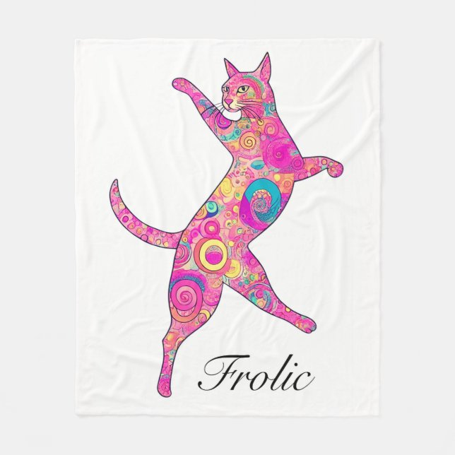 Multicolored Frolicking Cat Fleece Blanket (Front)