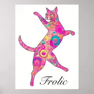 Multicolored Frolicking Cat Poster