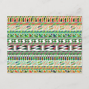 Multicolored Geometric Aztec Tribal Print Pattern Postcard