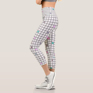 Multicolored Geometric Chequered Pattern Capri Leggings