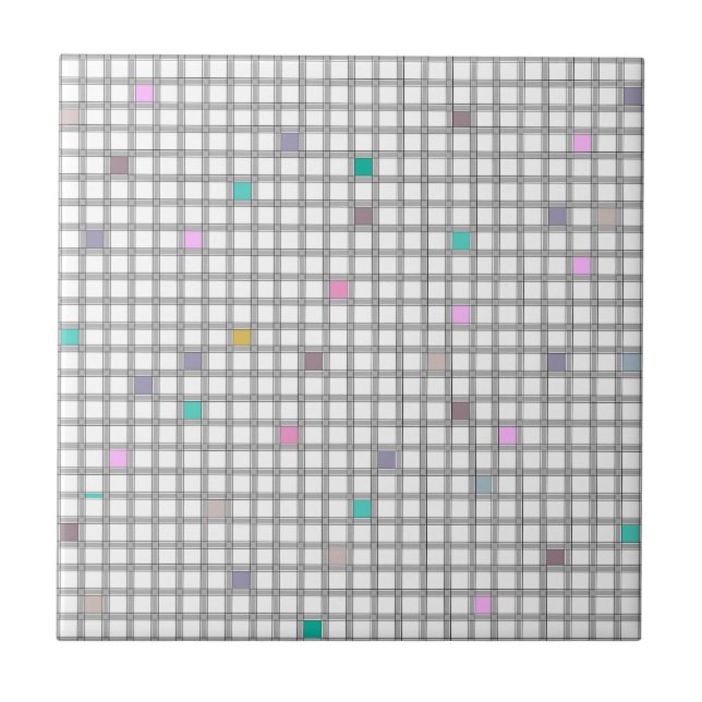 Multicolored Geometric Chequered Pattern Ceramic Tile (Front)