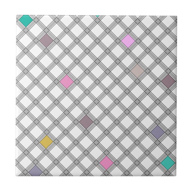Multicolored Geometric Chequered Pattern Ceramic Tile (Front)