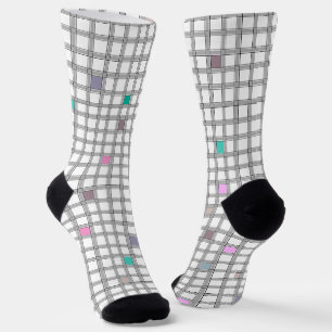 Multicolored Geometric Chequered Pattern Socks