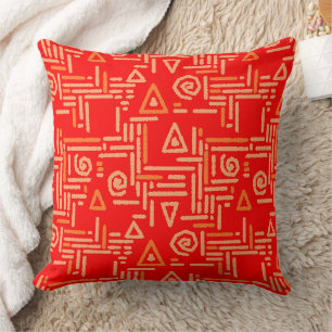 Multicolored geometric ethnic pattern orange red cushion