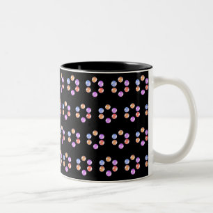 Multicolored Geometric Pattern on Black Two-Tone Coffee Mug