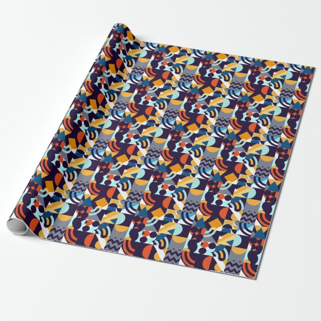 Multicolored Geometric: Primitive Shapes Fusion Wrapping Paper (Unrolled)