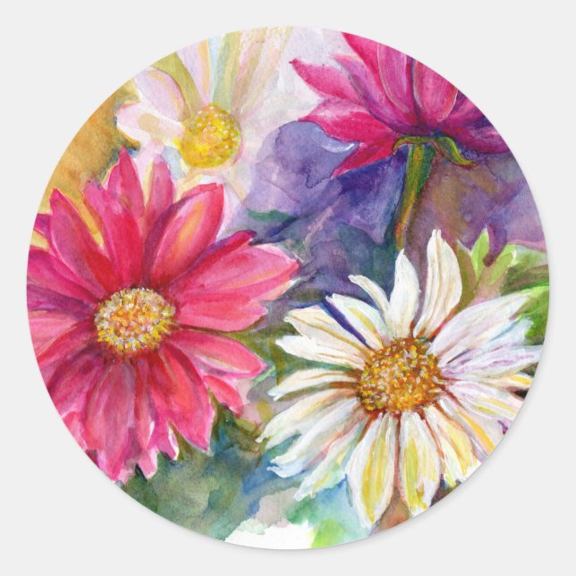 Multicolored Gerbera Daisies Classic Round Sticker (Front)