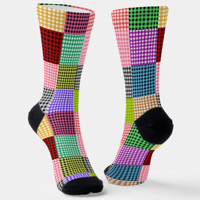 Multicolored Gingham Patchwork Plaid Pattern Socks (Creator Uploaded)