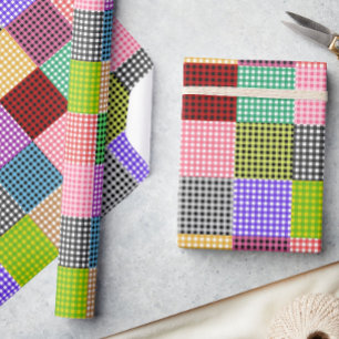 Multicolored Gingham Patchwork Plaid Pattern Wrapping Paper
