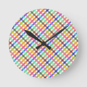 Multicolored Gingham Plaid Pattern Design Round Clock