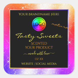 Multicolored Glitter Frame Product Label with Logo