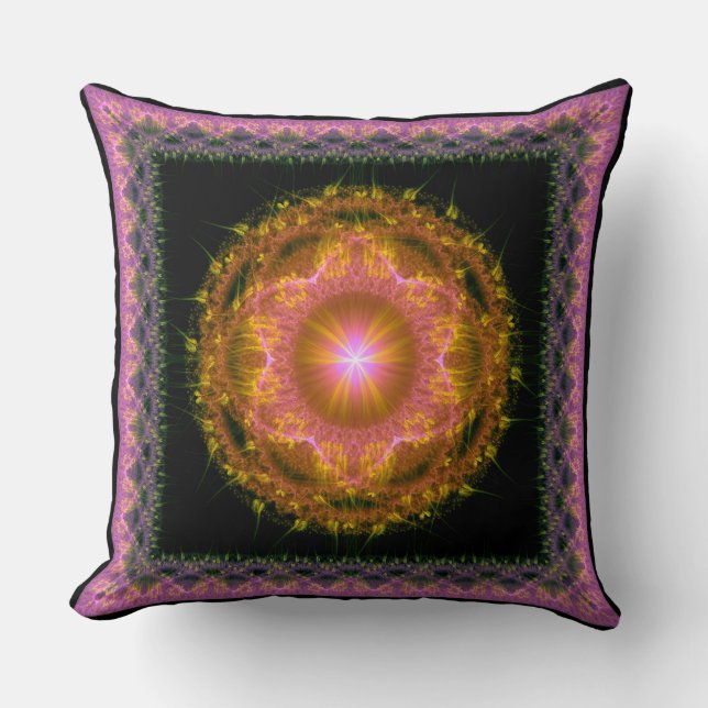 Multicolored glowing bright fractal pattern cushion (Front)