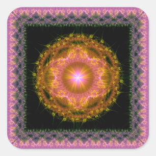 Multicolored glowing bright fractal pattern square sticker
