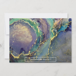 Multicolored Gold Alcohol Ink Liquid Abstract Art Thank You Card