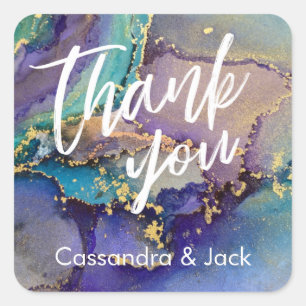 Multicolored Gold Liquid Abstract Art Casual Hand Square Sticker