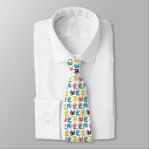 Multicolored handprints pattern tie