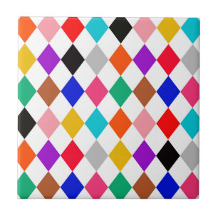 Multicolored Harlequin Diamonds Pattern Design Ceramic Tile