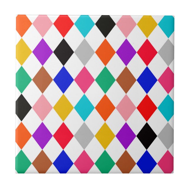 Multicolored Harlequin Diamonds Pattern Design  Ceramic Tile (Front)