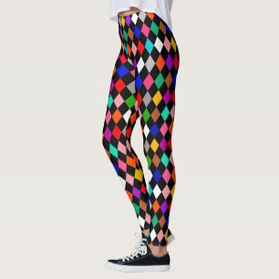 Multicolored Harlequin Diamonds Pattern Design Leggings