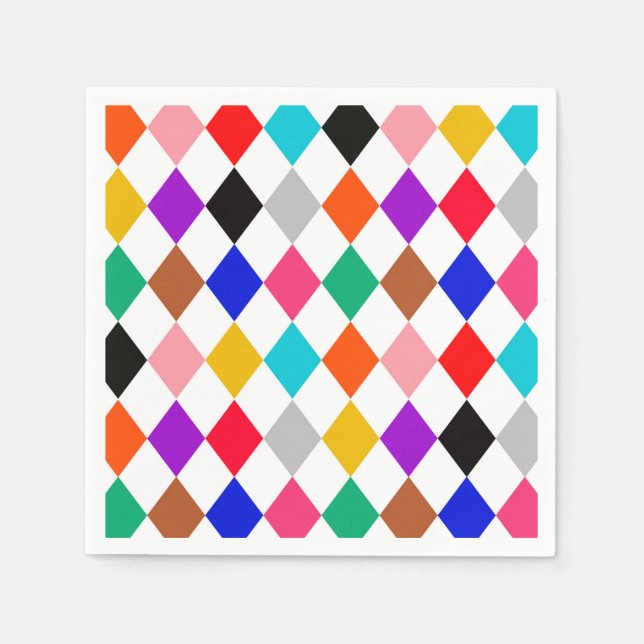 Multicolored Harlequin Diamonds Pattern Design  Napkin (Front)