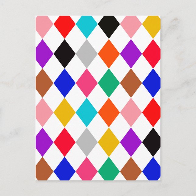 Multicolored Harlequin Diamonds Pattern Design  Postcard (Front)