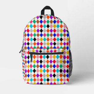Multicolored Harlequin Diamonds Pattern Design Printed Backpack