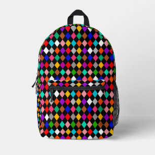 Multicolored Harlequin Diamonds Pattern Design Printed Backpack