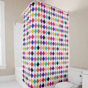 Multicolored Harlequin Diamonds Pattern Design Shower Curtain