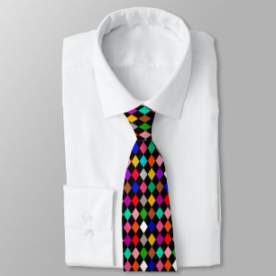 Multicolored Harlequin Diamonds Pattern Design  Tie