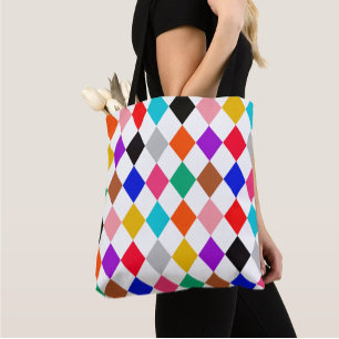 Multicolored Harlequin Diamonds Pattern Design Tote Bag