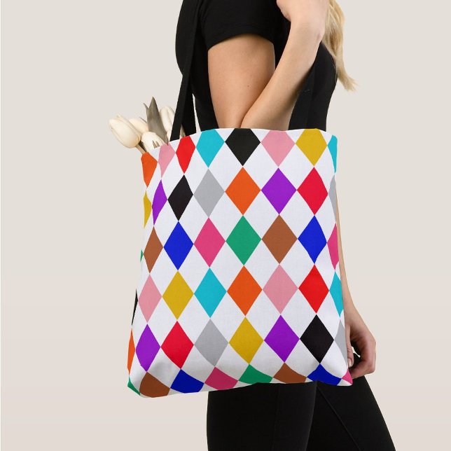 Multicolored Harlequin Diamonds Pattern Design  Tote Bag (Creator Uploaded)