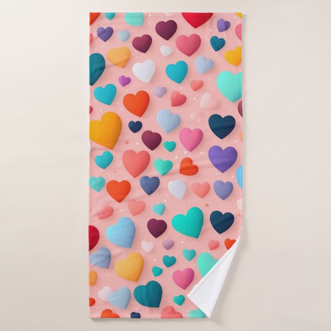 Multicolored heart pattern bath towel (Bath Towel)