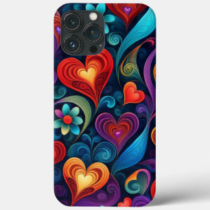 Multicolored Hearts and Flowers iPhone 13 Pro Max Case