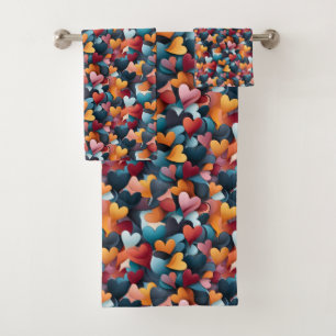 Multicolored Hearts Bath Towel Set