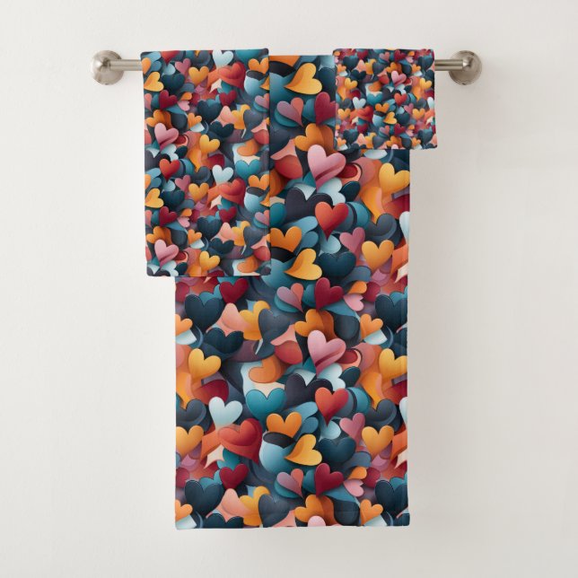 Multicolored Hearts Bath Towel Set (Insitu)