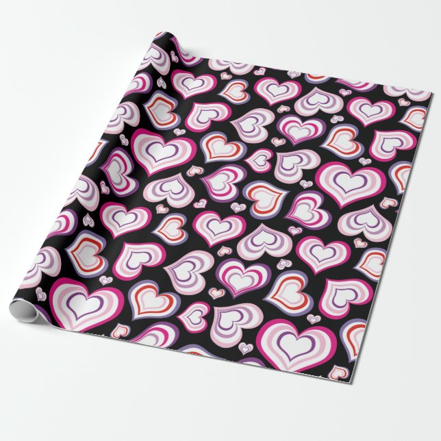 Multicolored Hearts Pattern Wrapping Paper (Unrolled)