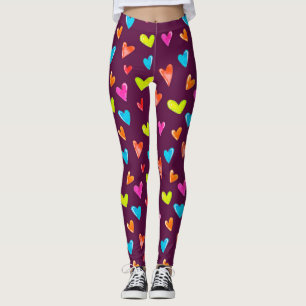 Multicolored Hearts: Watercolor Purple Pattern. Leggings