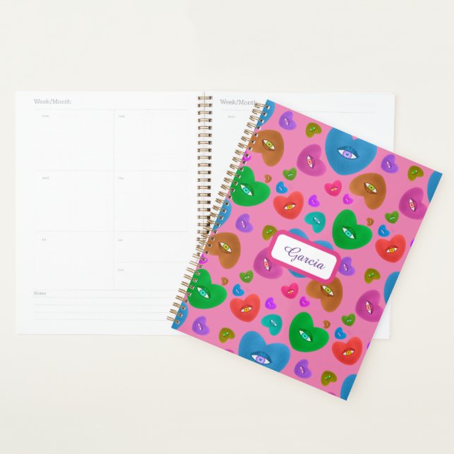 Multicolored Hearts with eyeball Love Valentines Planner (Display)