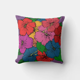 Multicolored Hibiscus Flowers #5 Cushion
