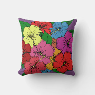 Multicolored Hibiscus Flowers #6 Cushion