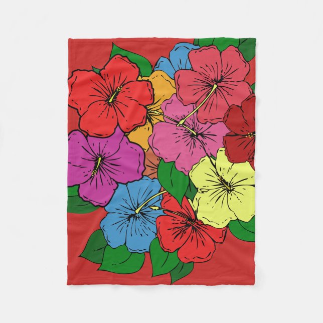 Multicolored Hibiscus Flowers #6 Fleece Blanket (Front)