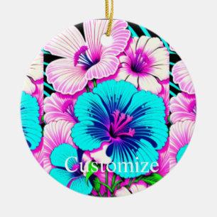 Multicolored Hibiscus Flowers Thunder_Cove Ceramic Ornament