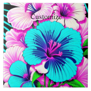 Multicolored Hibiscus Flowers Thunder_Cove Ceramic Tile