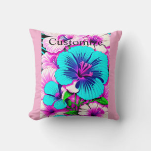 Multicolored Hibiscus Flowers Thunder_Cove Cushion